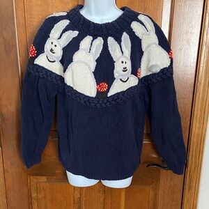 Vintage Eagles Eye Bunny Rabbit Easter Sweater Hand Knit 90’s Size Medium